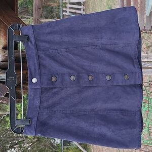 NWOT Express Navy Blue Faux Suede Mini Botton Down Skirt Skater Size 4